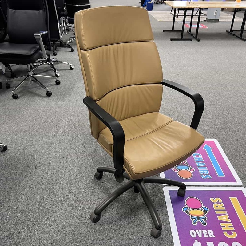 Gunlocke Tan and Black High Back Executive Chair Office Furniture Liquidations