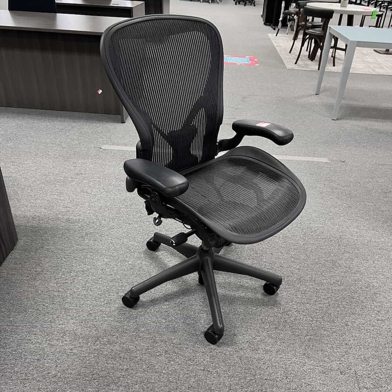 Herman Miller Aeron Mesh Back Black Task Chair – Size C, Classic Lumbar Support Pad Office Furniture Liquidations