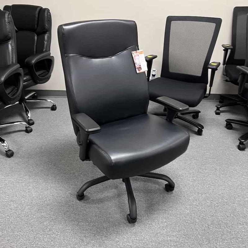Lorell Black Plush Bonded Leather Big and Tall Executive Chair Office Furniture Liquidations