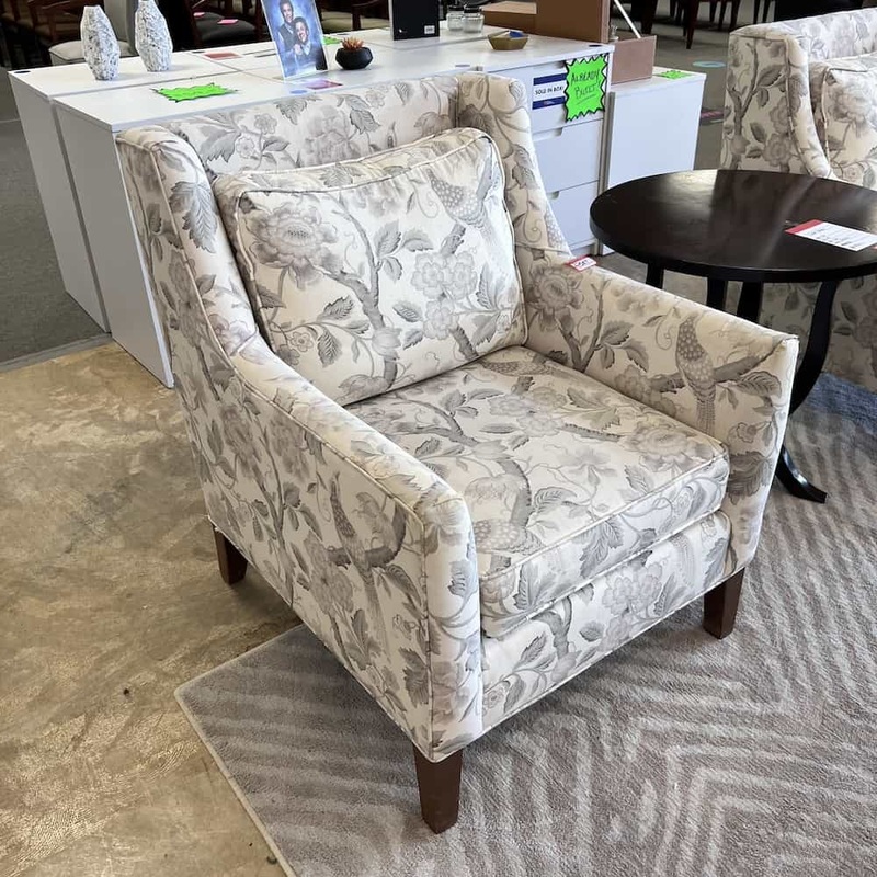 Set of 2 – Grey and Beige Birds and Flowers and Mahogany Lounge Arm Chair Office Furniture Liquidations