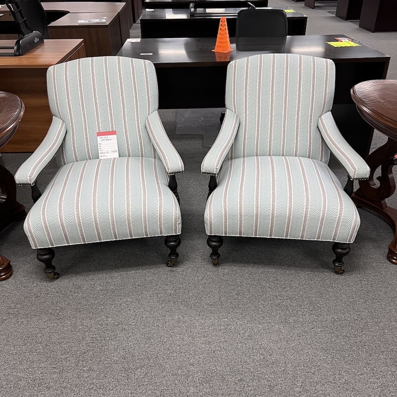 Set of 2 – Serena & Lily Teal and Brown Upholstered Piccadilly Arm Chair Office Furniture Liquidations