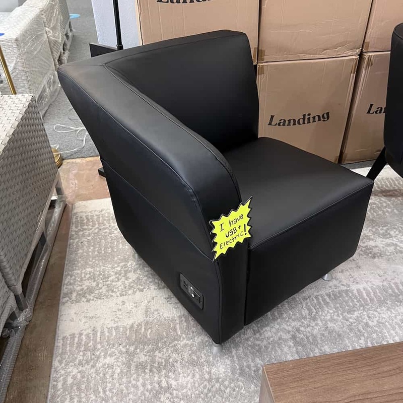 Black Vinyl Modern Corner Chair with USB Office Furniture Liquidations