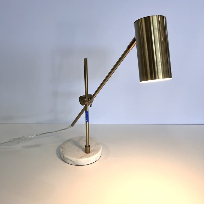 Brushed Brass and White Stone Modern Desktop Lamp Office Furniture Liquidations