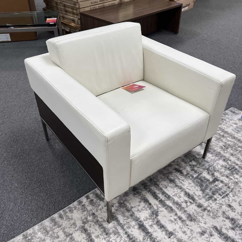 Cumberland Alia White Leather and Walnut Executive Lounge Chair Office Furniture Liquidations