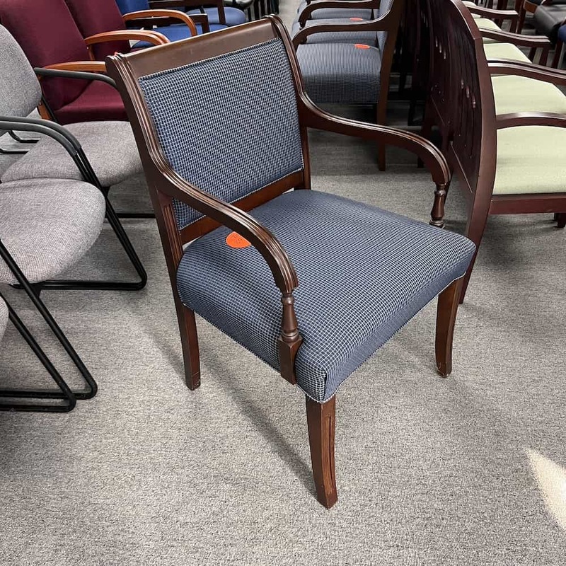 Fairfield Blue and Walnut Scroll Arm Guest Chair Office Furniture Liquidations
