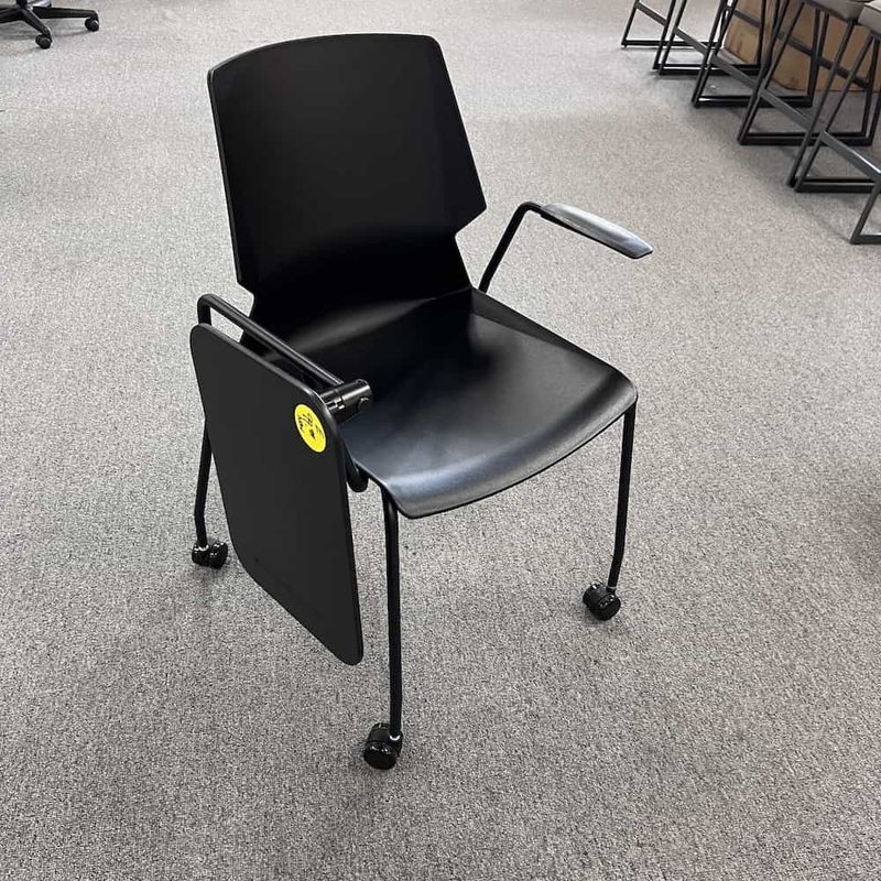 New – Black Rolling Chair with Swivel Tablet Arm Office Furniture Liquidations