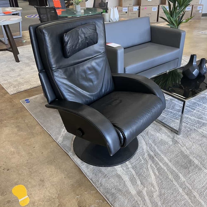 Percival Lafer Brazilian Black Leather Modern Recliner Kiri Swivel Chair Office Furniture Liquidations