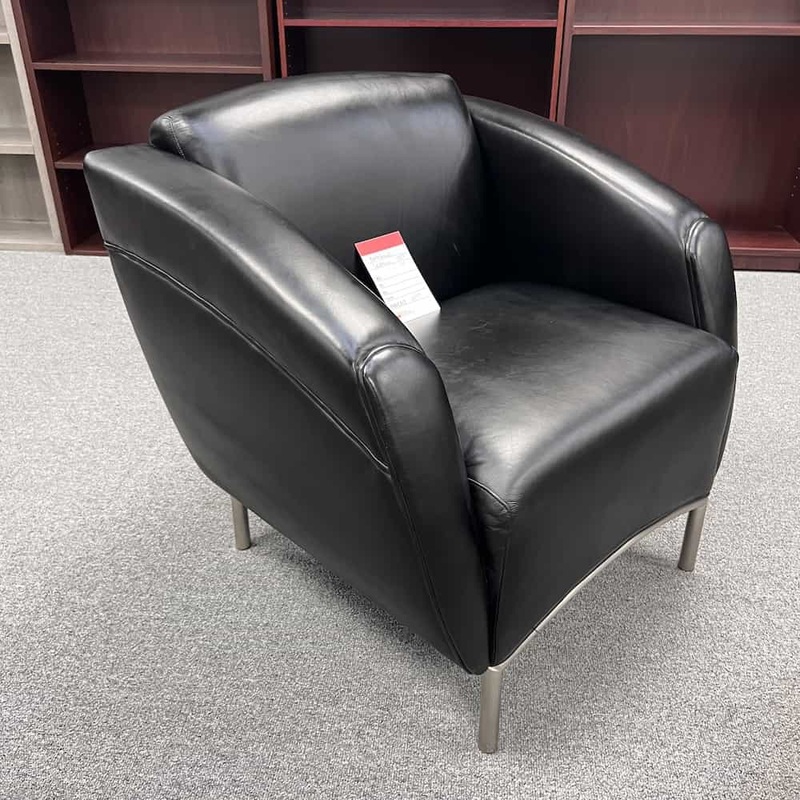 Set of 2 – Bernhardt Black Leather and Chrome Modern Club Chair Office Furniture Liquidations