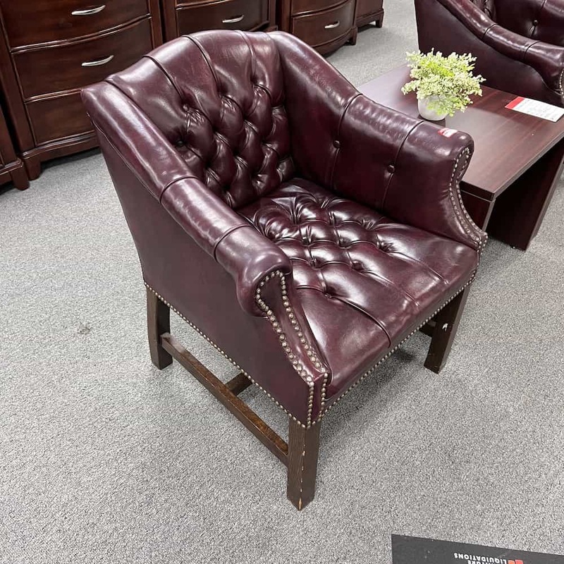 Set of 2 – Burgundy Traditional Studded Mid Back Arm Chair Office Furniture Liquidations
