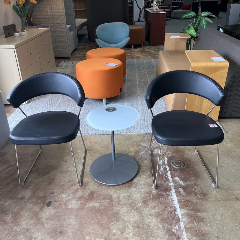 Set of 2 – Calligaris Black Leather and Chrome Modern Dining Chairs Office Furniture Liquidations