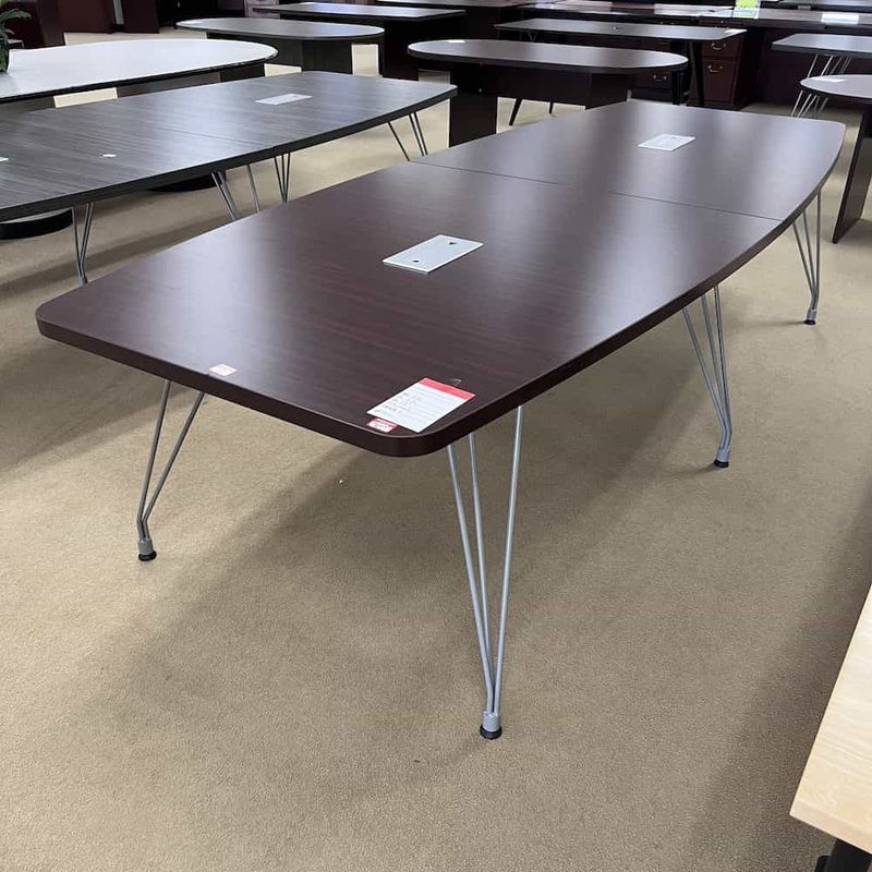 10 Ft Mahogany Laminate Boat Shaped Conference Table with Hairpin Legs Office Furniture Liquidations