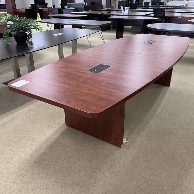 10 Ft x 4 Ft Cherry Laminate Boat Shaped Conference Table Office Furniture Liquidations