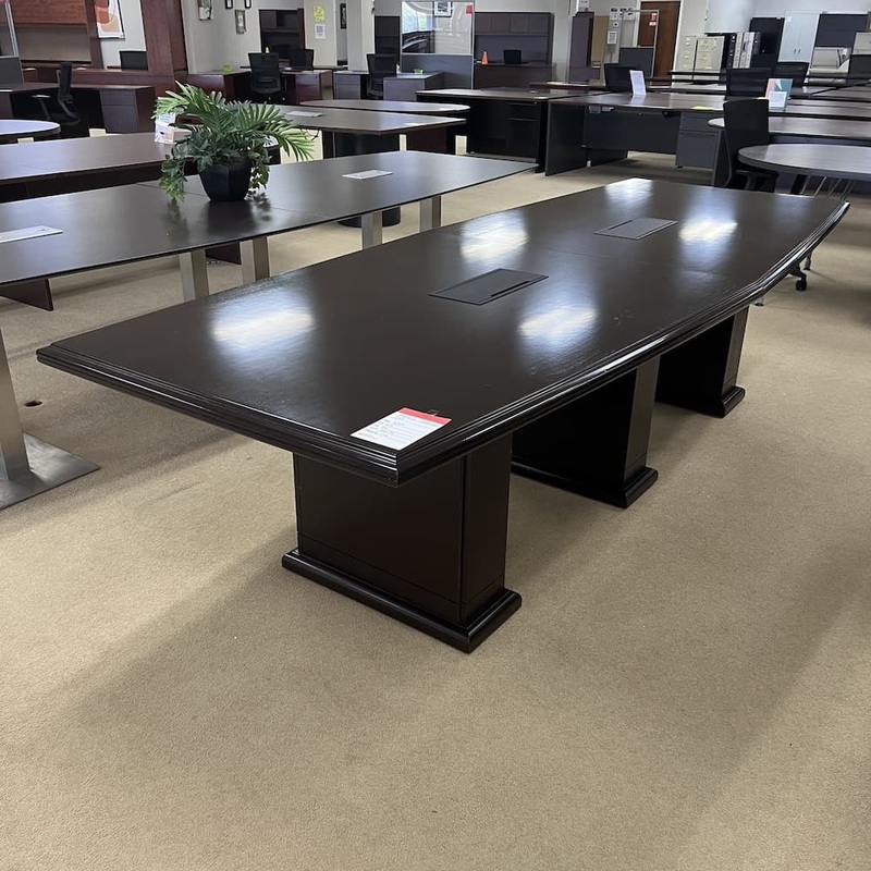 10 Ft x 4 Ft OFS Espresso Veneer Transitional Boat Shaped Conference Table Office Furniture Liquidations