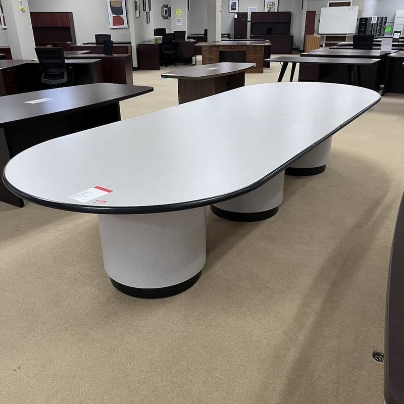 12 Ft x 5 Ft Light Grey and Black Laminate Racetrack Conference Table Office Furniture Liquidations