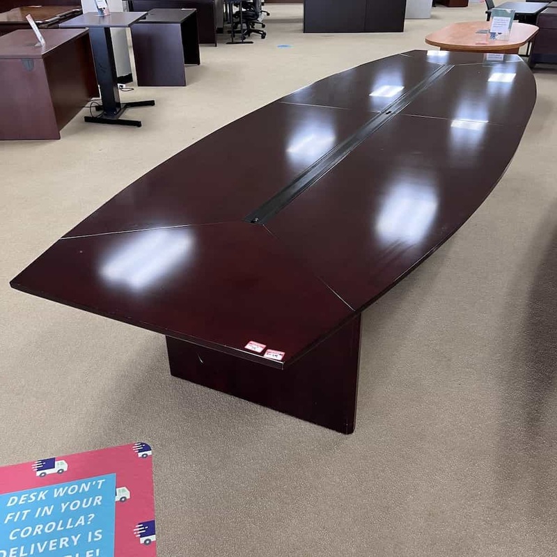 14 Ft Mahogany Veneer Boat Shaped Conference Table Office Furniture Liquidations