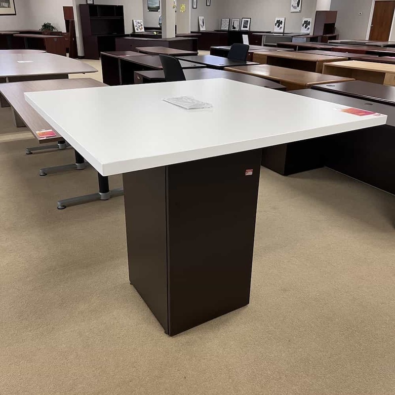 48″ Espresso and White Square Conference Table with Base Cabinet Office Furniture Liquidations