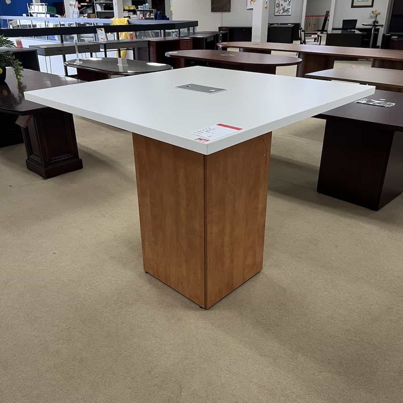 48″ White and Honey Square Conference Table with Base Cabinet Office Furniture Liquidations