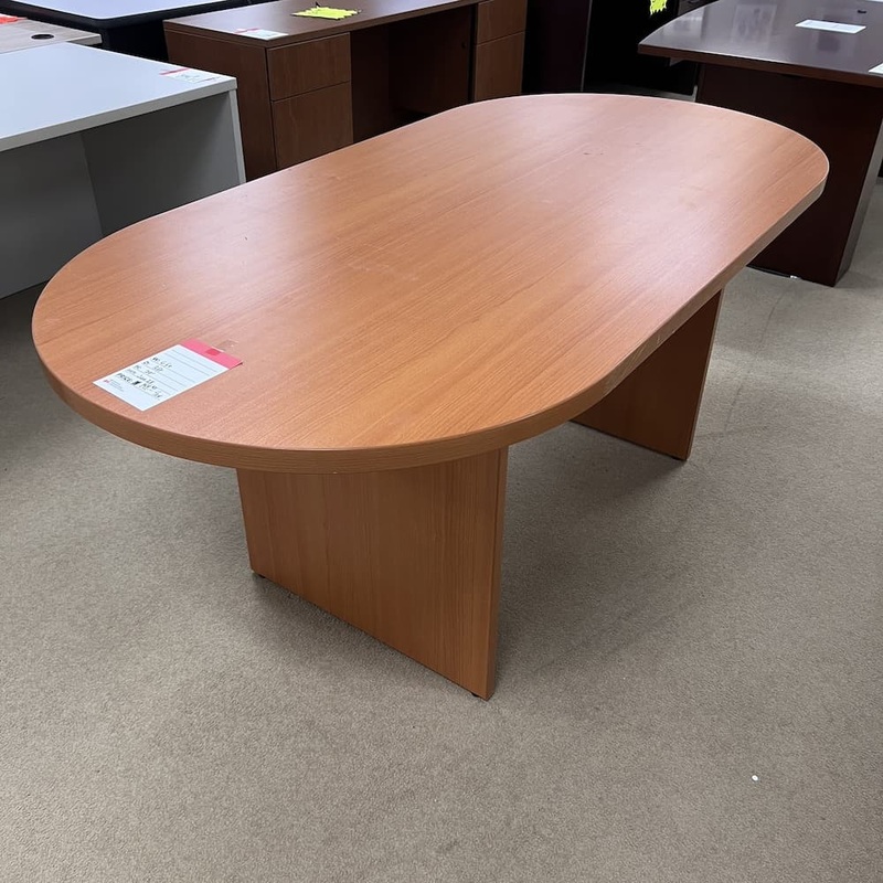 6 Ft x 3 Ft Honey Laminate Racetrack Conference Table with Slab Base Office Furniture Liquidations