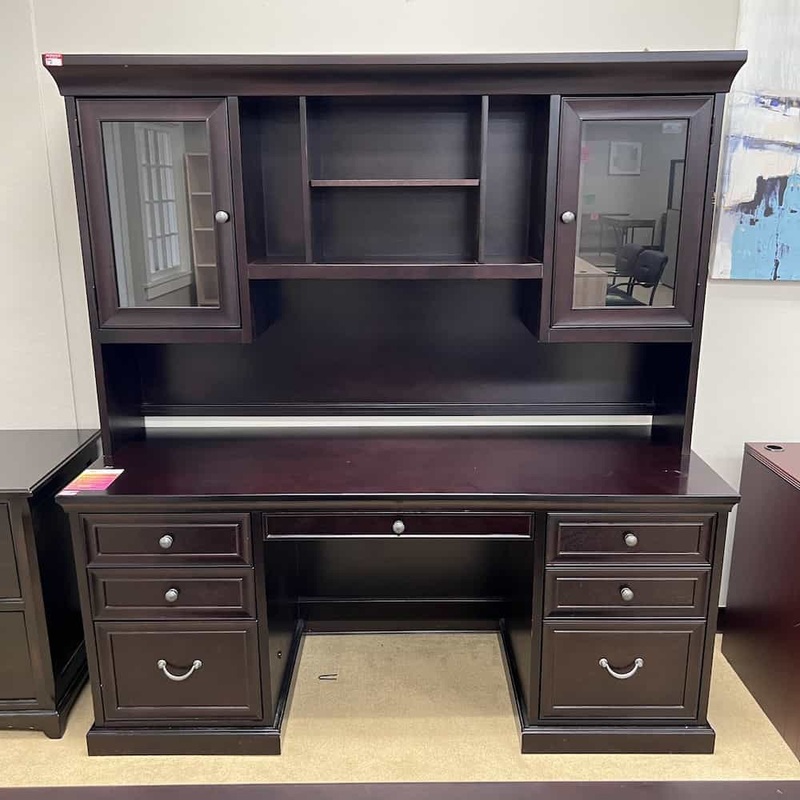 68″ Markle Collection Espresso Transitional Executive Credenza with Hutch Office Furniture Liquidations