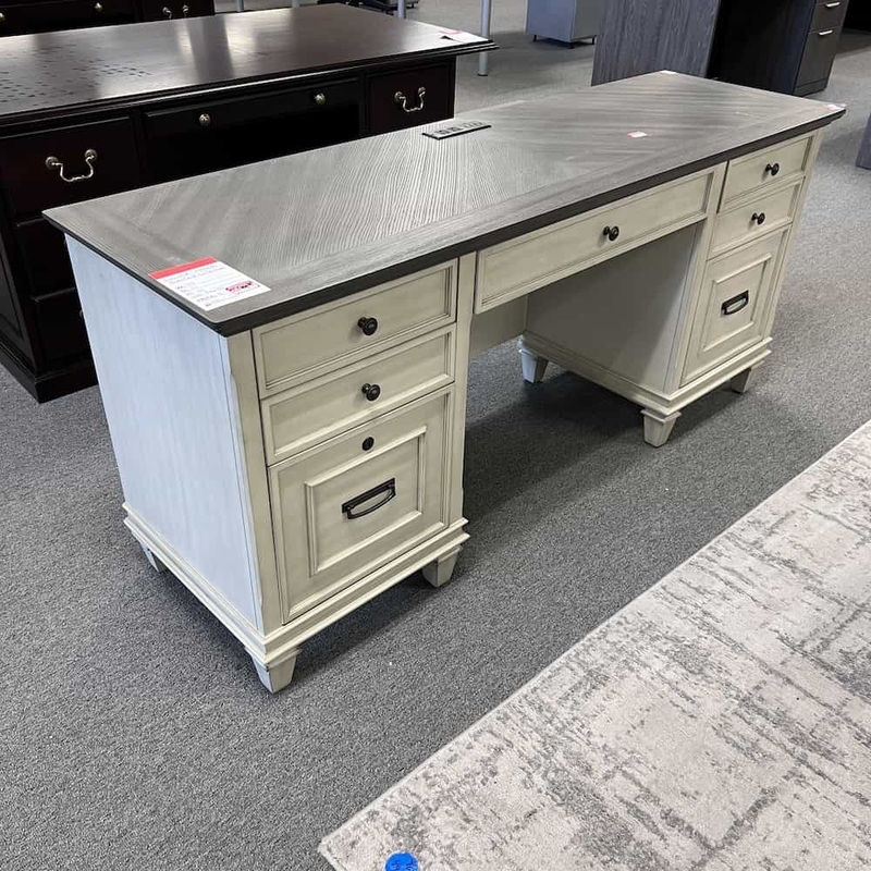 70″ x 21″ Refined Collection Vintage Linen Double Pedestal Executive Credenza Office Furniture Liquidations
