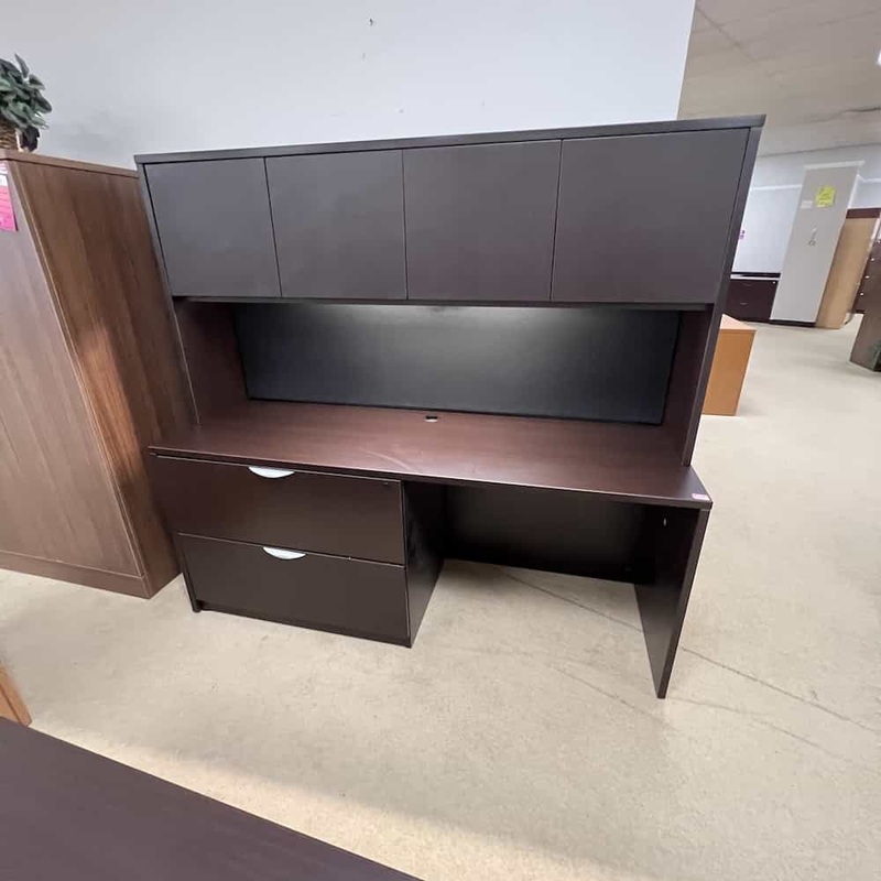 71″ Espresso Credenza Desk with 2 Drawer Lateral, Hutch and Laminate Doors Office Furniture Liquidations