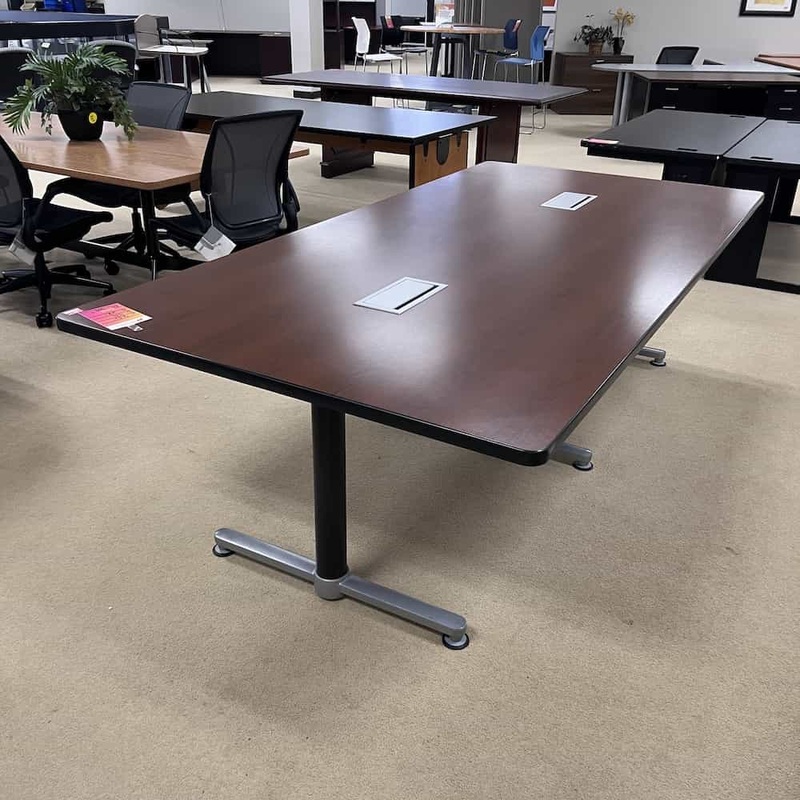 8 ft Haworth Mahogany and Black Rectangle Conference Table Office Furniture Liquidations