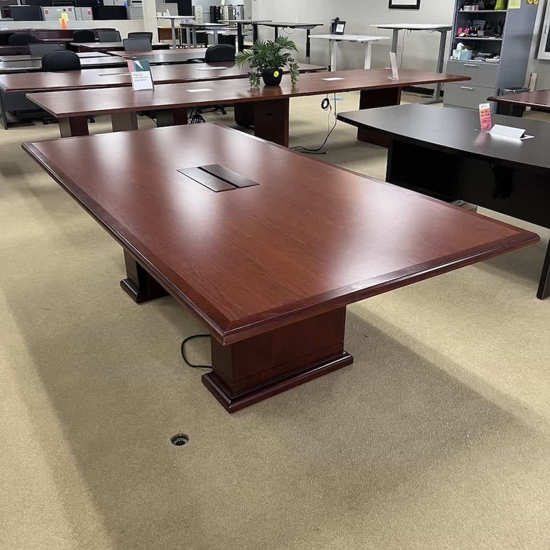 8 ft Mahogany Rectangle Transitional Conference Table – Mahogany Cord Management Office Furniture Liquidations