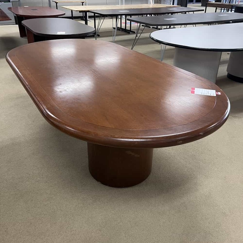 8 Ft Vintage Walnut Veneer Racetrack Conference Table Office Furniture Liquidations