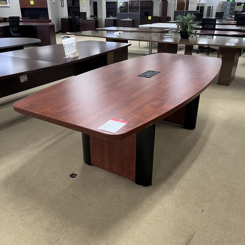 8 Ft x 44″ Cherry Laminate Boat Shaped Conference Table with Elliptical Base Office Furniture Liquidations