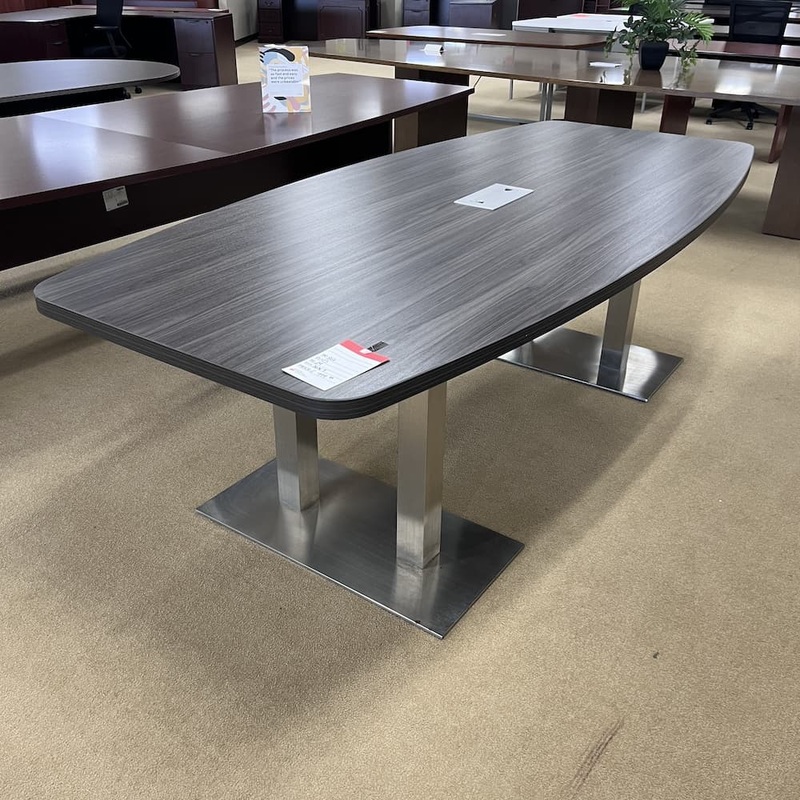 8 Ft x 44″ Coastal Gray Boat Shaped Conference Table with Board Base Office Furniture Liquidations