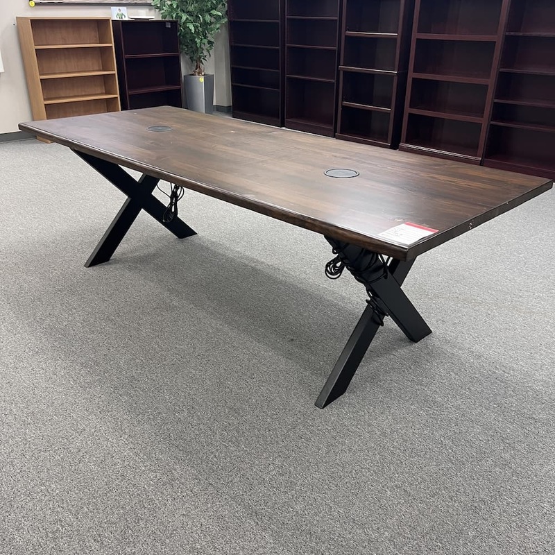 96″ x 38″ Walnut and Black Rectangle Conference Table with Power Hubs and X base Office Furniture Liquidations