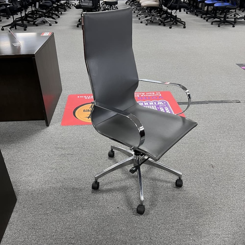 Grey Vinyl and Chrome Modern High Back Conference Chair Office Furniture Liquidations