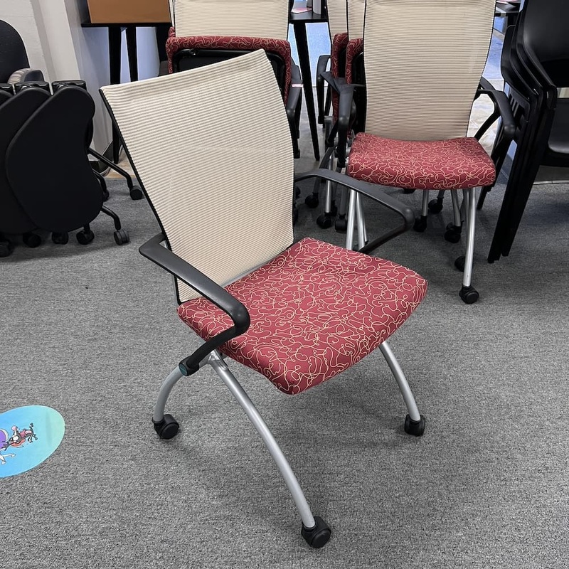 Haworth Red and Beige Mesh Back X99 Nesting Conference Chair Office Furniture Liquidations