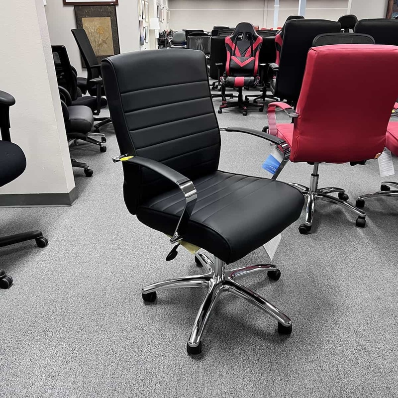 New – Black and Chrome Modern Mid Back Chair Office Furniture Liquidations