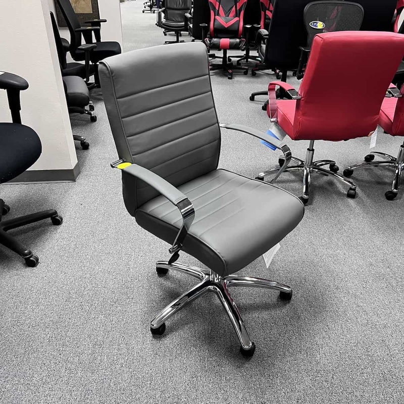 New – Grey and Chrome Modern Mid Back Chair Office Furniture Liquidations