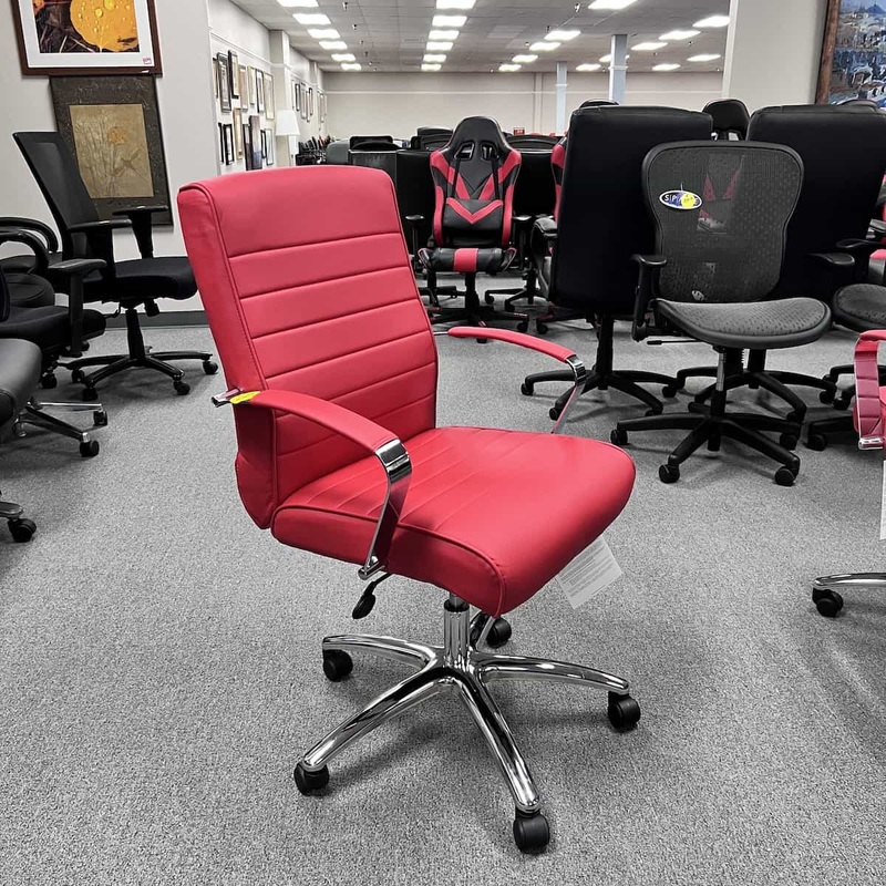 New – Red and Chrome Modern Mid Back Chair Office Furniture Liquidations