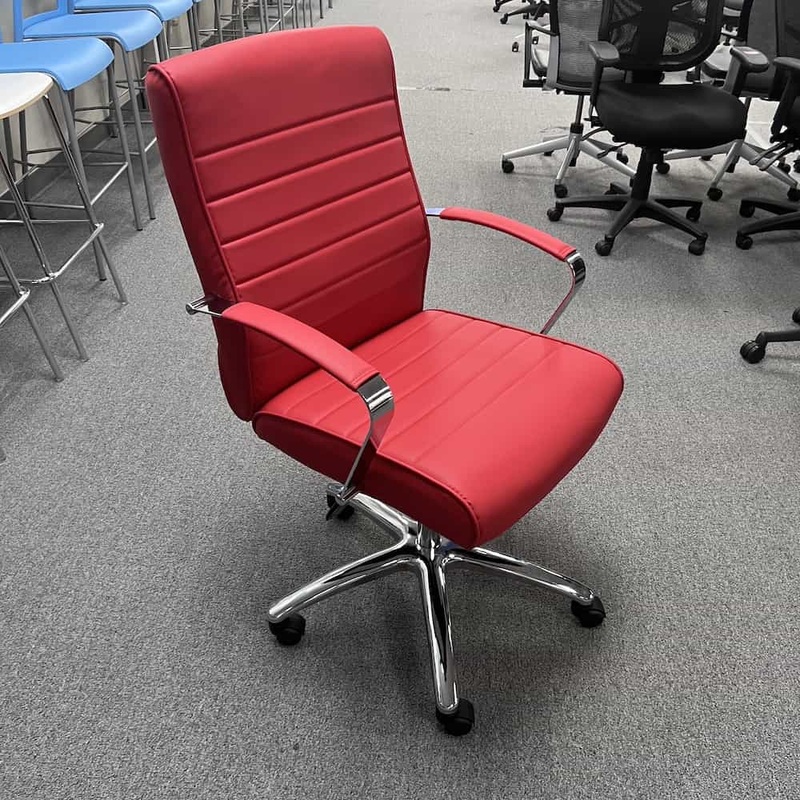 Red and Chrome Modern Mid Back Chair Office Furniture Liquidations