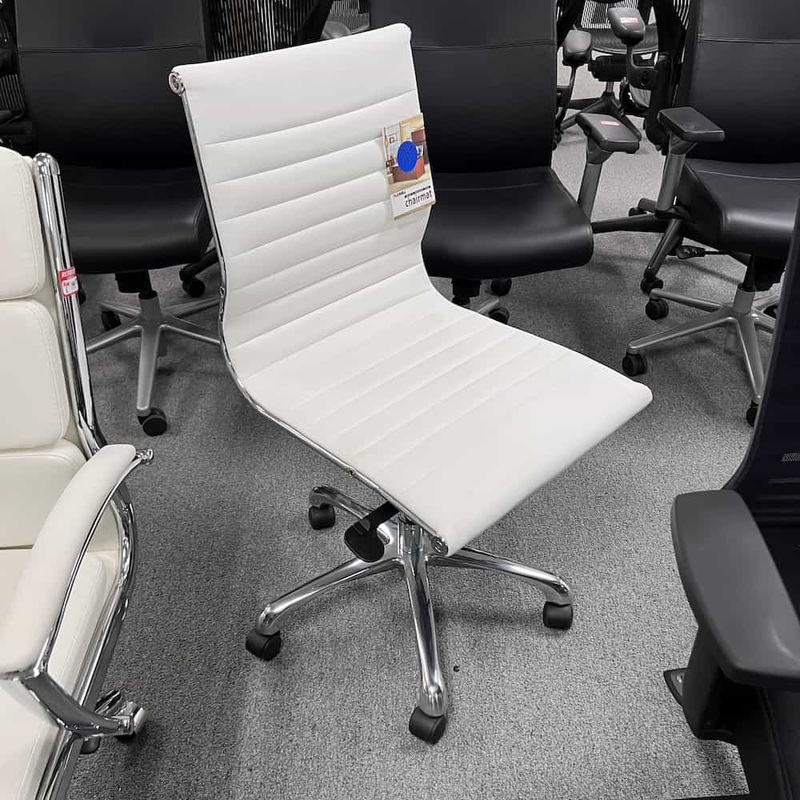 White and Chrome Modern Mid Back Vanity or Office Chair Office Furniture Liquidations