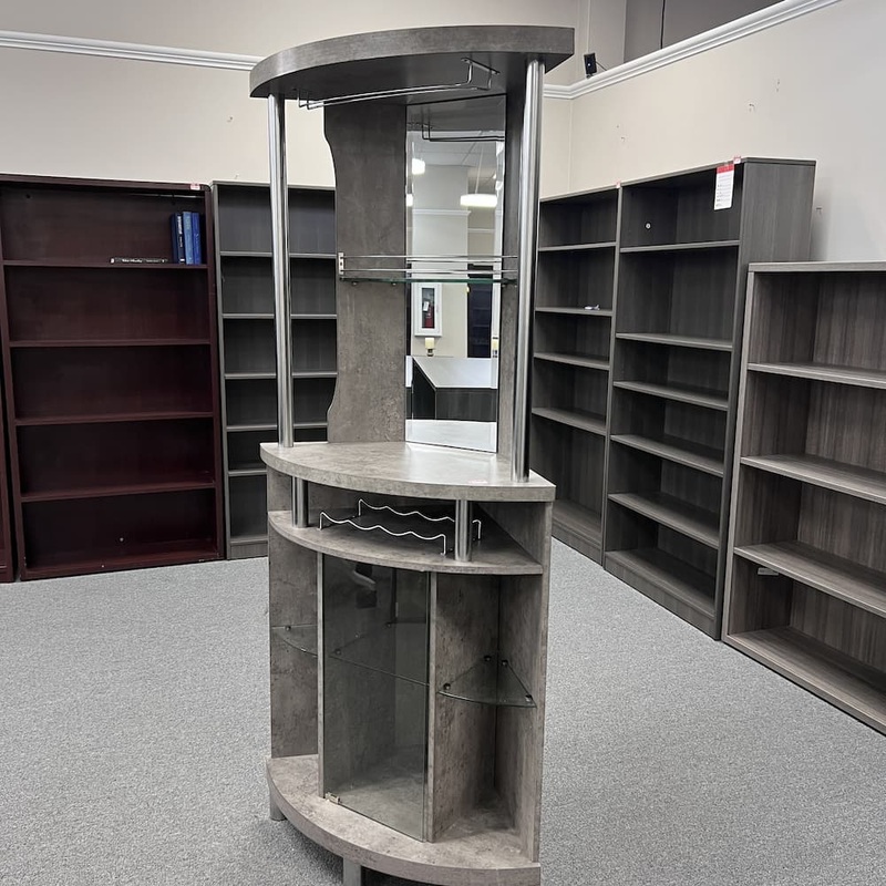 32″ W x 72″ H Home Source Grey Laminate and Glass Modern Corner Bar Office Furniture Liquidations