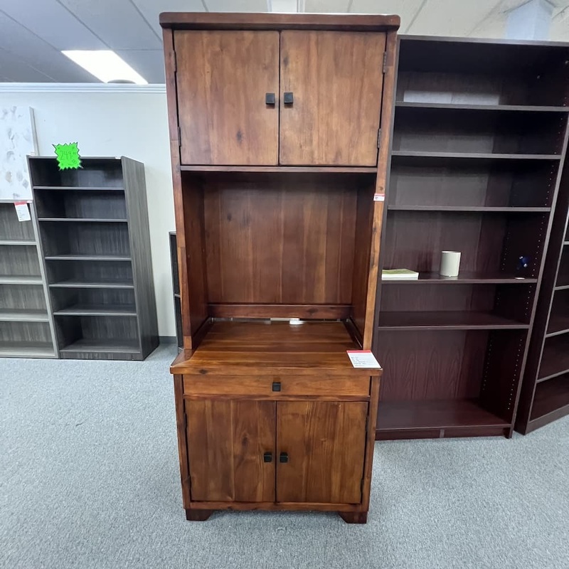 32″ W x 79″ H Cherry Media or Kitchen Storage Cabinet with Hutch Office Furniture Liquidations