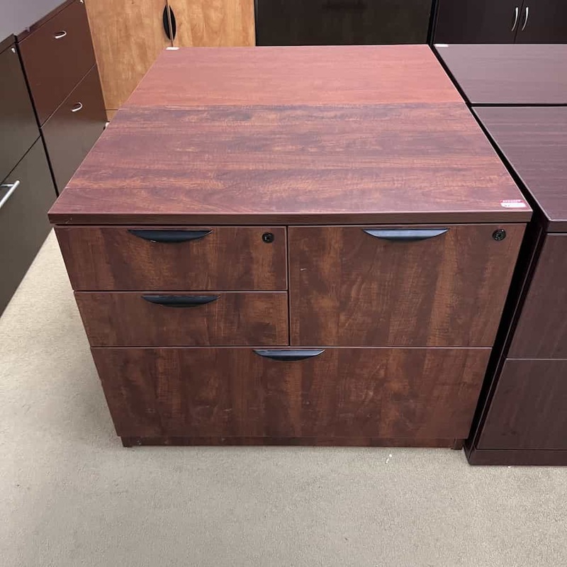 36″ W x 29″ H Cherry and Black 4 Drawer Combo Lateral File Cabinet Office Furniture Liquidations