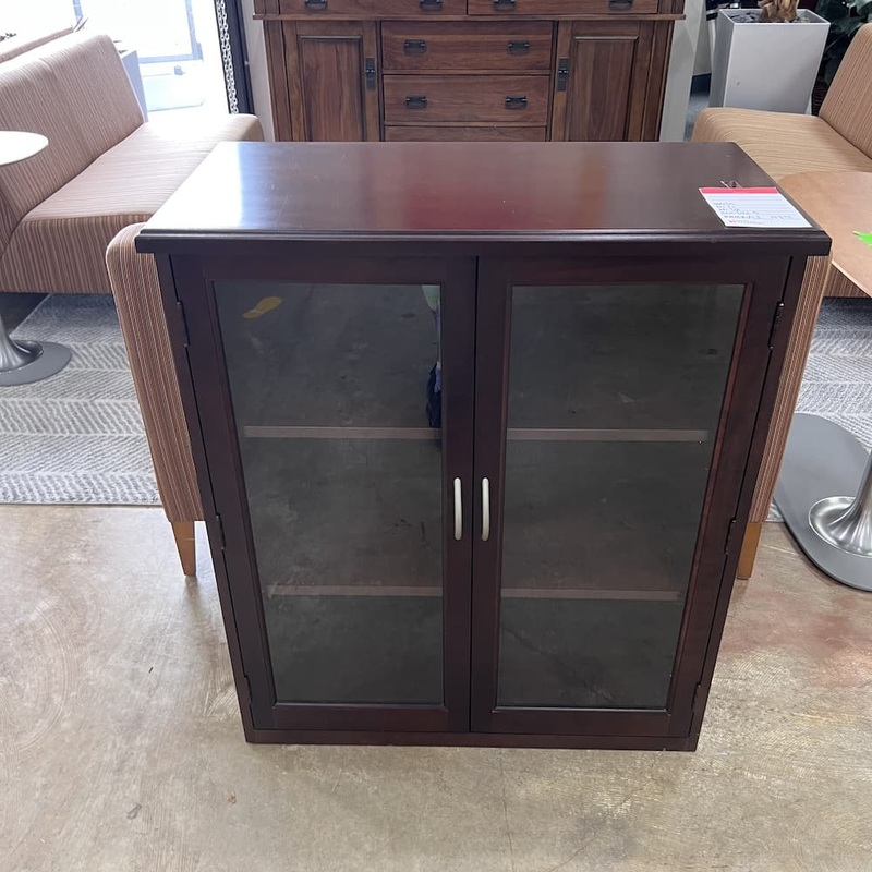 36″ W x 38″ H Mahogany and Glass 2 Door Storage Cabinet Office Furniture Liquidations