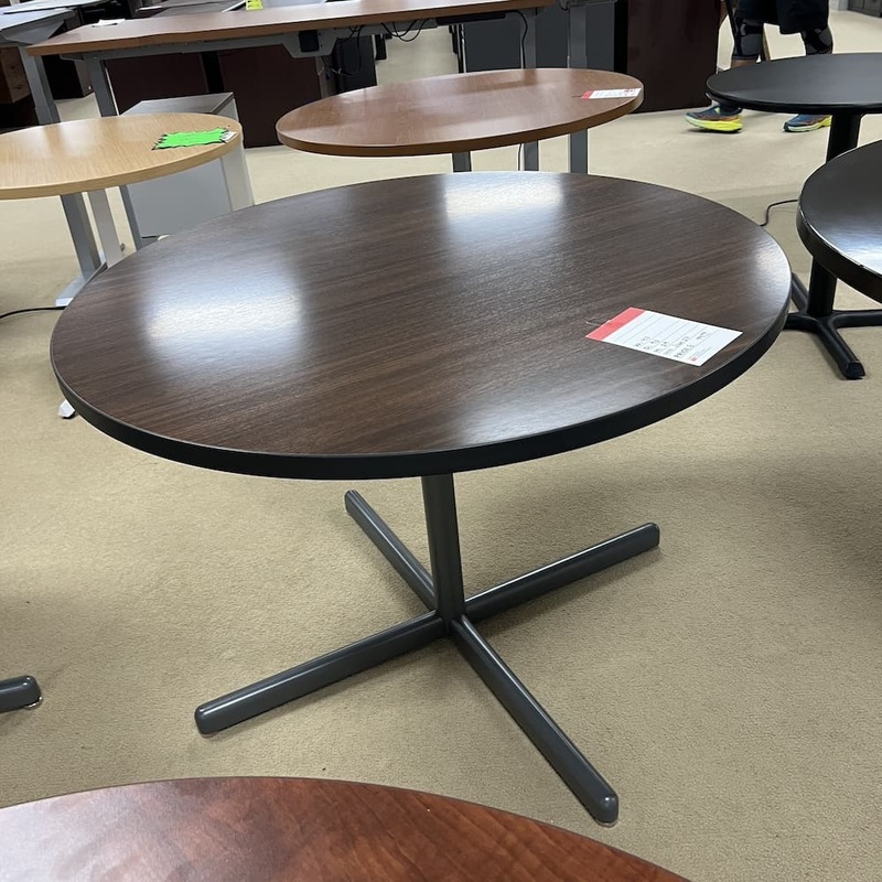 42″ Dark Walnut and Grey Round Break Room Dining Table Office Furniture Liquidations