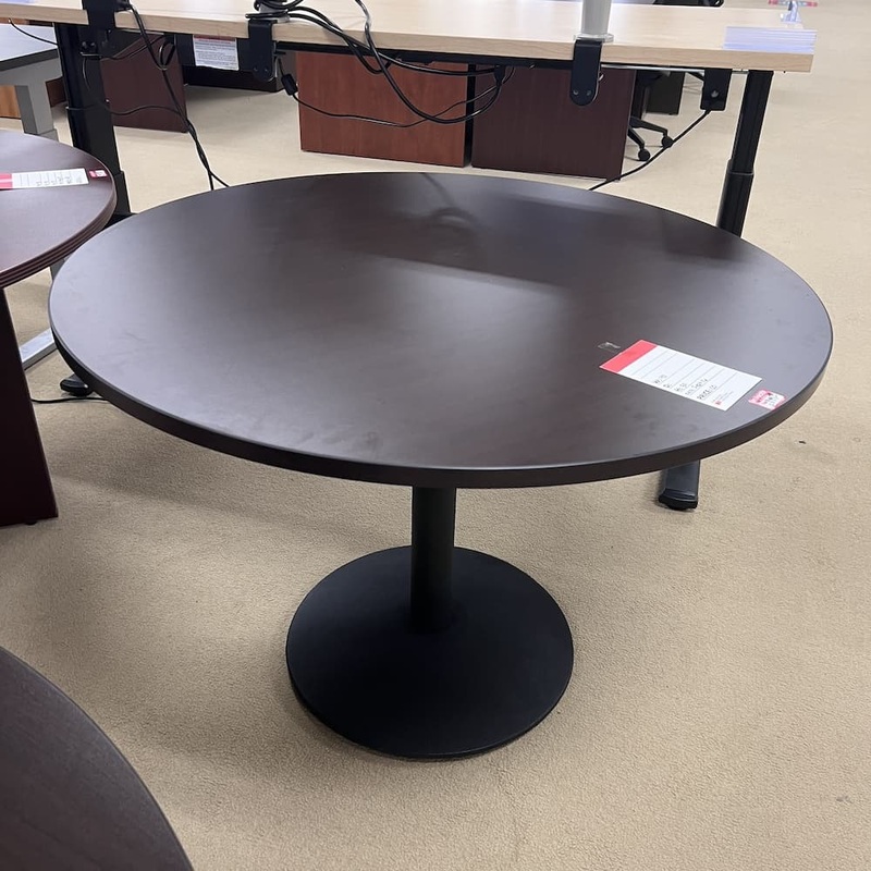42″ Espresso Laminate Round Break Room Table with Round Black Base Office Furniture Liquidations