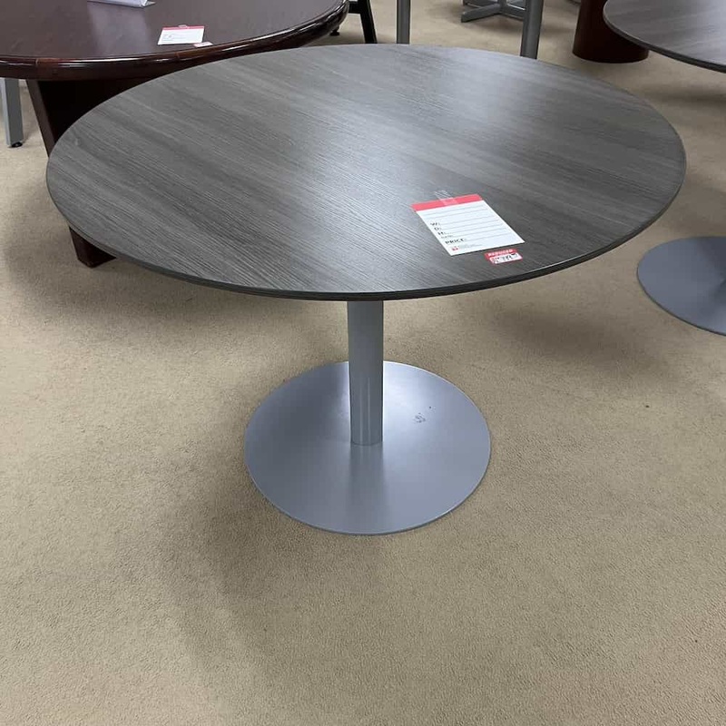 42″ Uline Walnut and Grey Round Break Room Table Office Furniture Liquidations