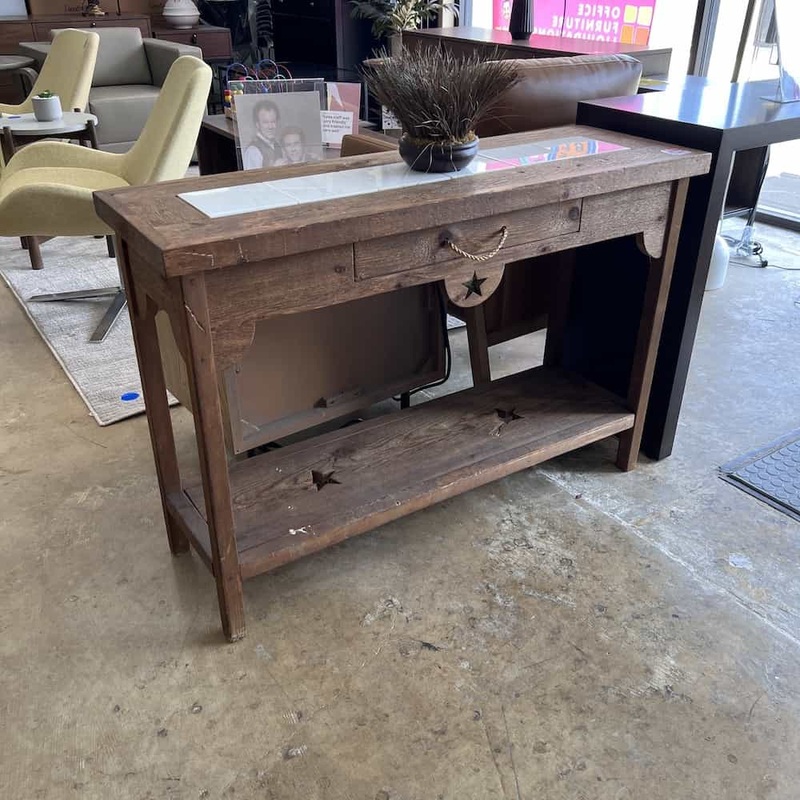 45″ Western Weathered Wood Hallway Table with Tile Inlay Top Office Furniture Liquidations