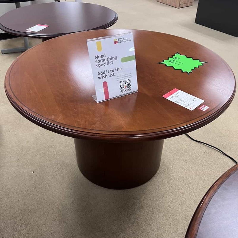 48″ Cherry Veneer Round with Round Base Break Room Table Office Furniture Liquidations