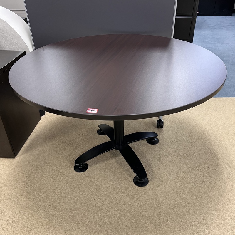 48″ Espresso Laminate Round Break Room Table with Black Base Office Furniture Liquidations