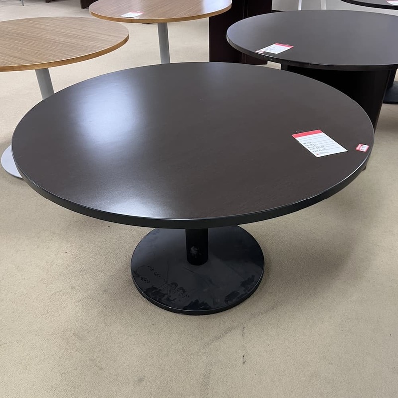 48″ Espresso Laminate Round Break Room Table with Round Black Base Office Furniture Liquidations