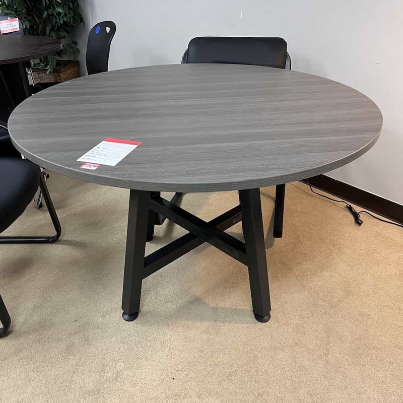48″ Grey and Black Round Break Room Table Office Furniture Liquidations